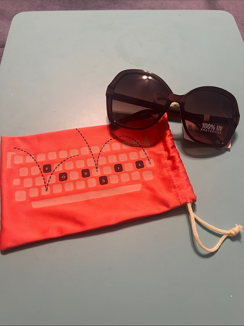 NWT Fossil Oversized Sunglasses in Brown with storage pouch